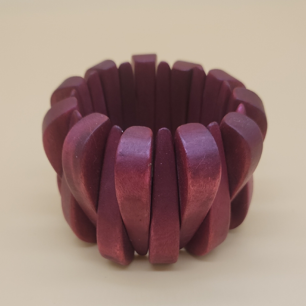 Unique Vintage Magenta Purple Wooden Elasticized Bracelet